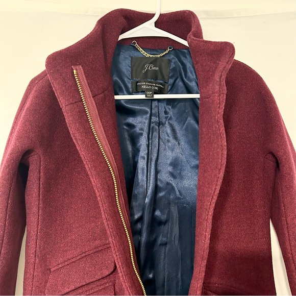 J. Crew Burgundy Cocoon Italian Stadium Cloth Wool Winter Long Coat - Picture 6 of 14